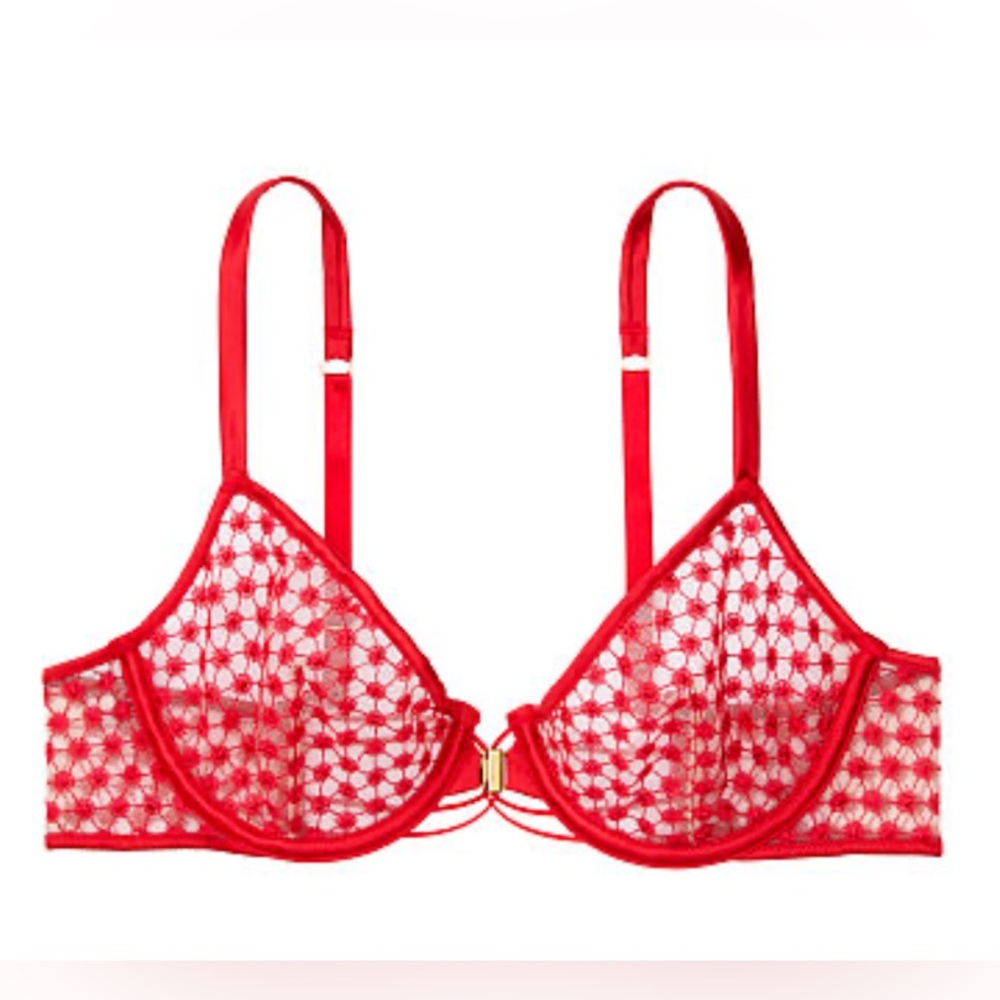 EUC Victoria’s Secret LUXE Starburst Red Sexy Unlined Valentines Day Bra, 36DD